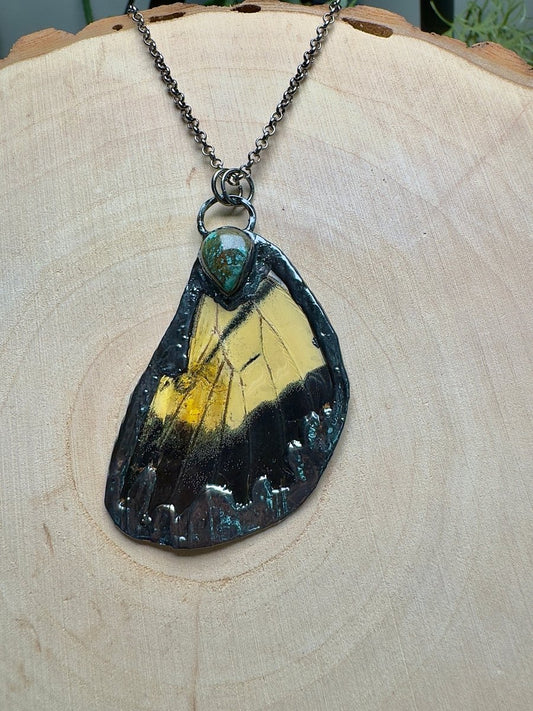 Butterfly Wing and Turquoise Necklace | Copper Ashes