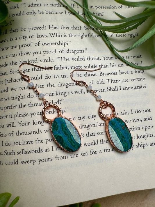 Chrysocolla and Opalite Dangle Earrings | Copper Ashes