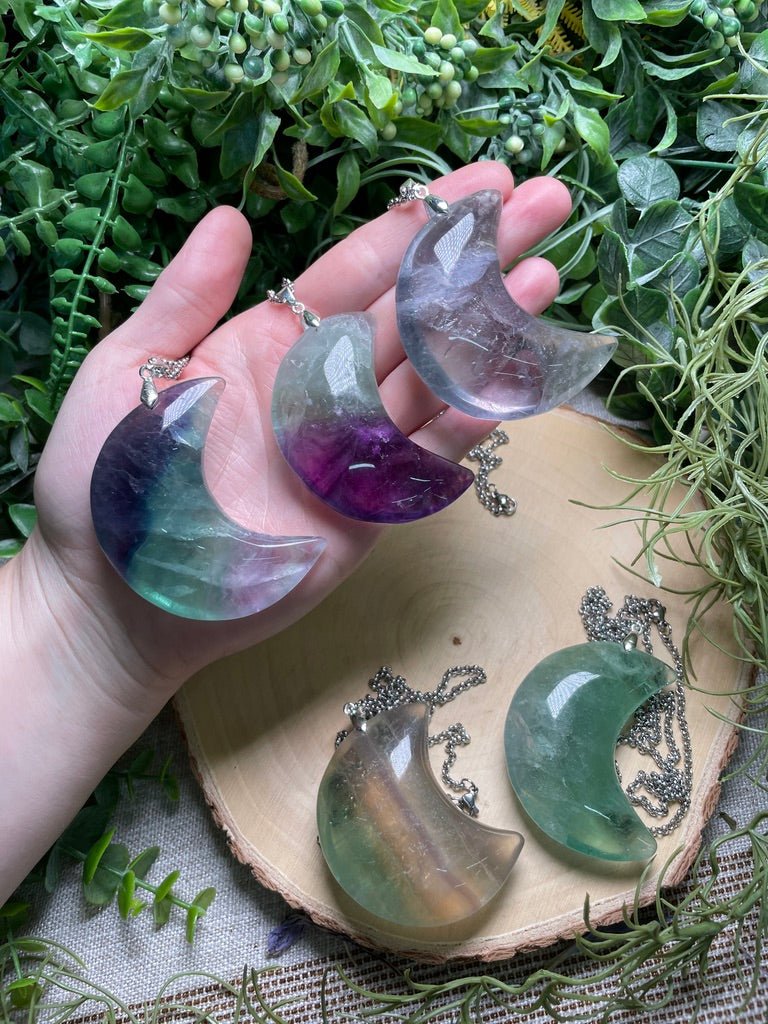 Chunky Fluorite Moon Necklace | Copper Ashes