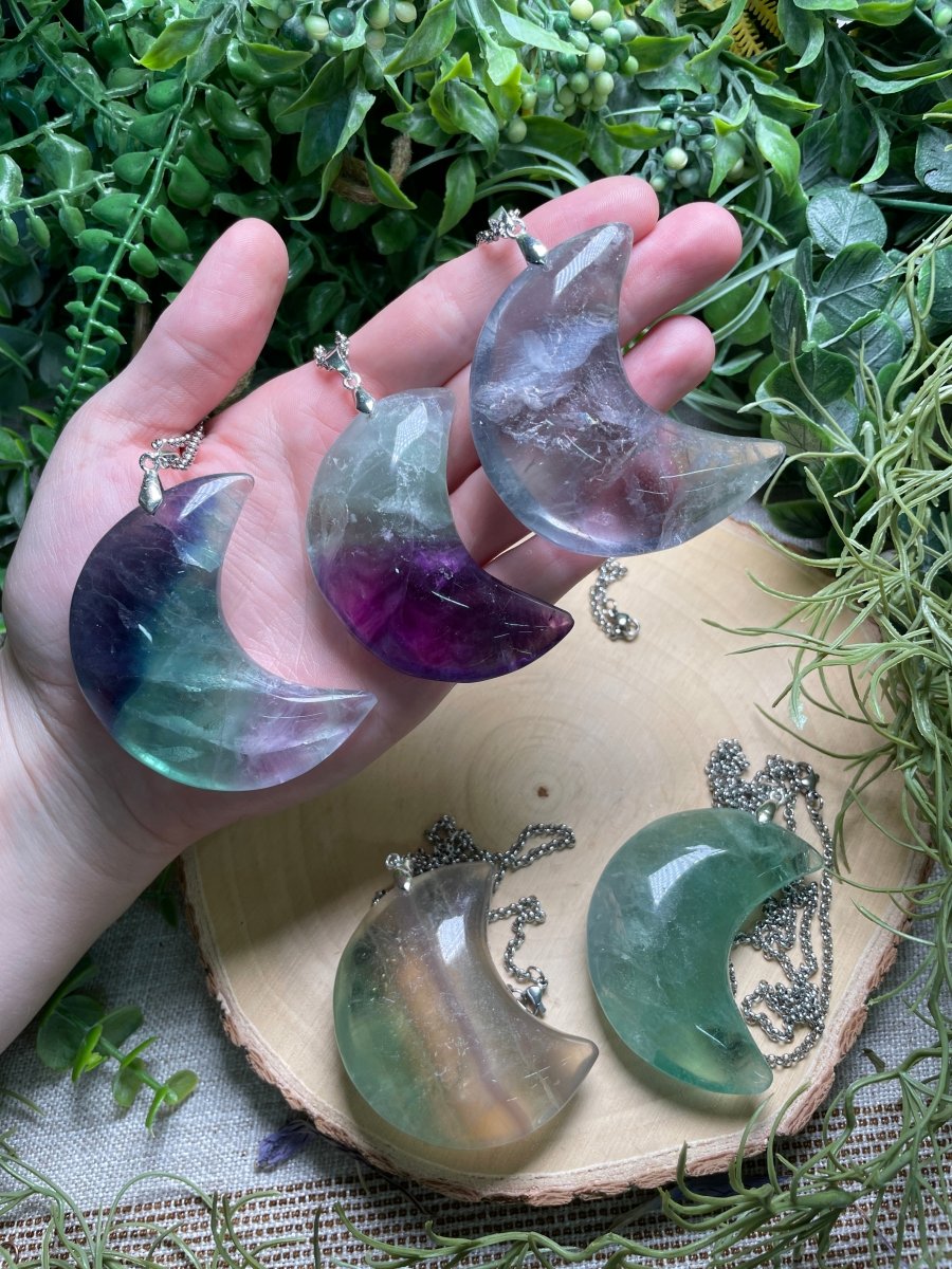 Chunky Fluorite Moon Necklace | Copper Ashes