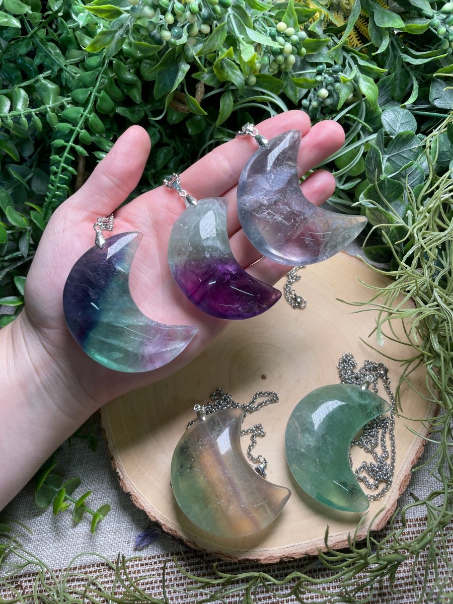 Chunky Fluorite Moon Necklace | Copper Ashes
