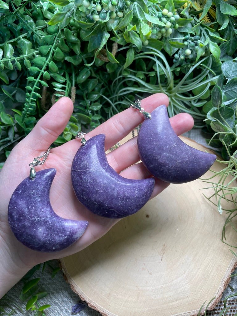 Chunky Lepidolite Moon Necklace | Copper Ashes