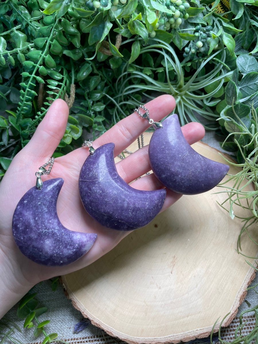 Chunky Lepidolite Moon Necklace | Copper Ashes