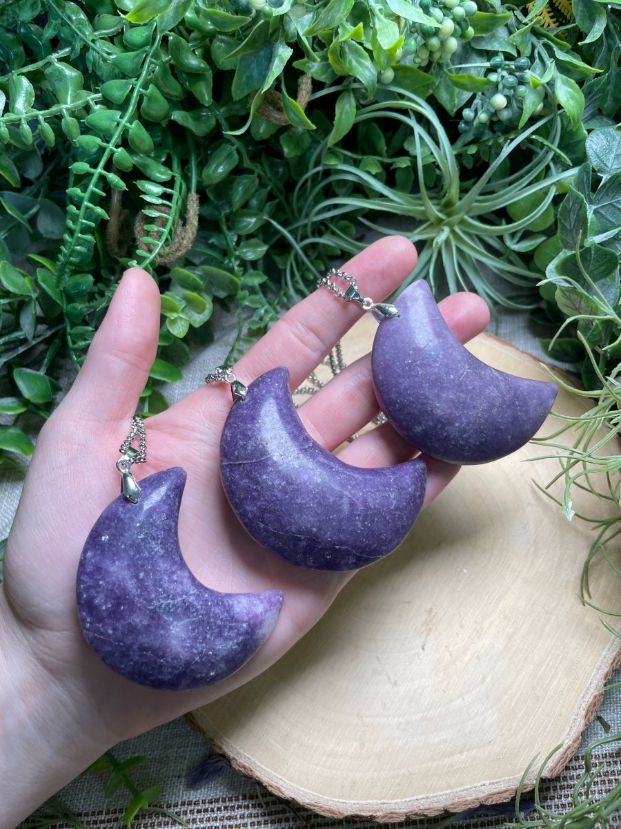 Chunky Lepidolite Moon Necklace | Copper Ashes