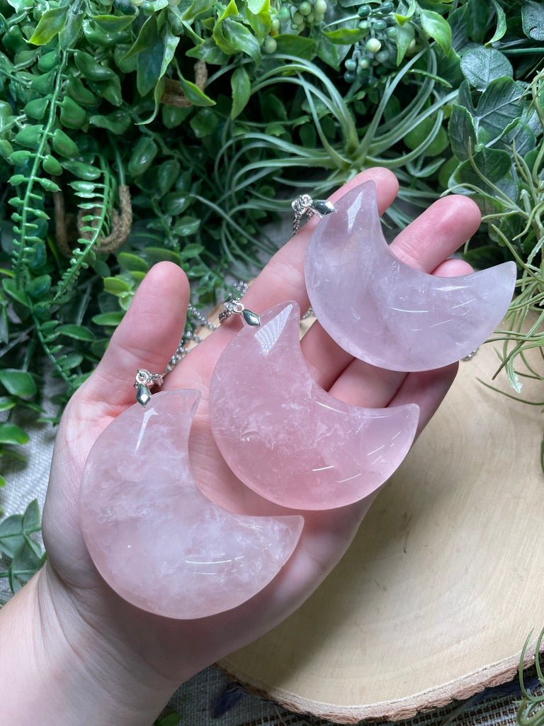 Chunky Rose Quartz Moon Necklace | Copper Ashes