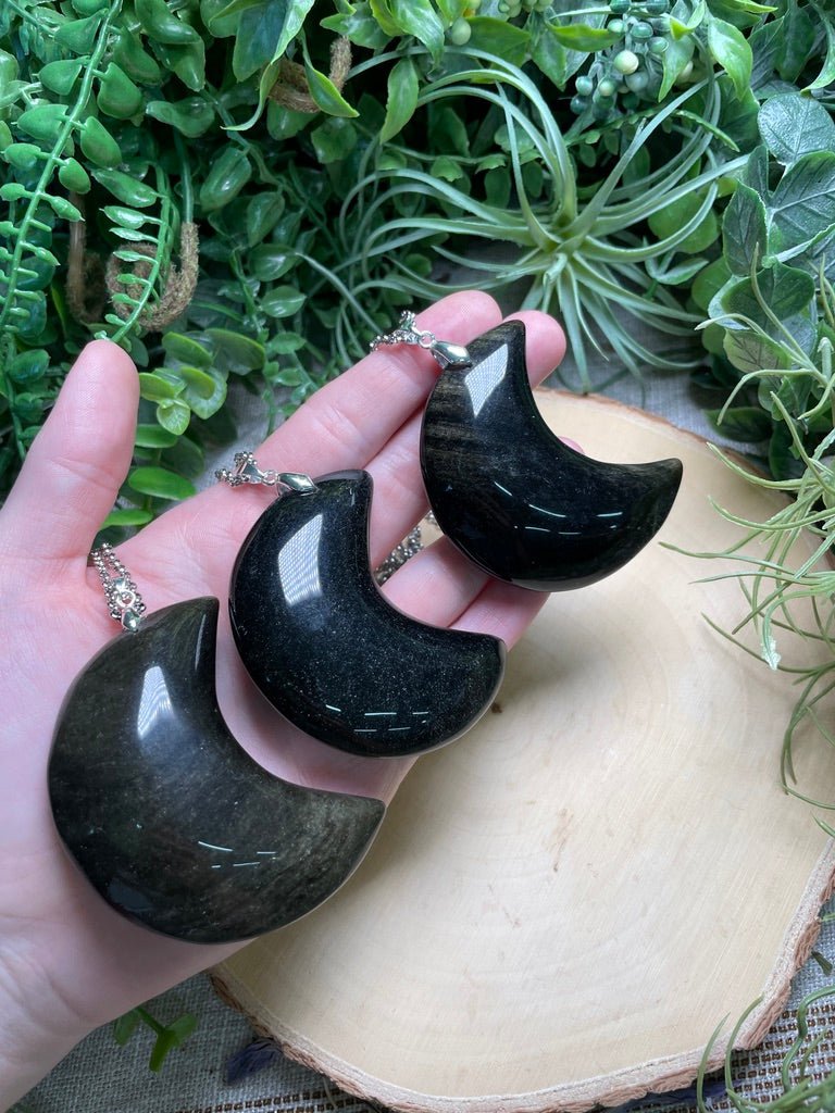 Chunky Sheen Obsidian Moon Necklace | Copper Ashes