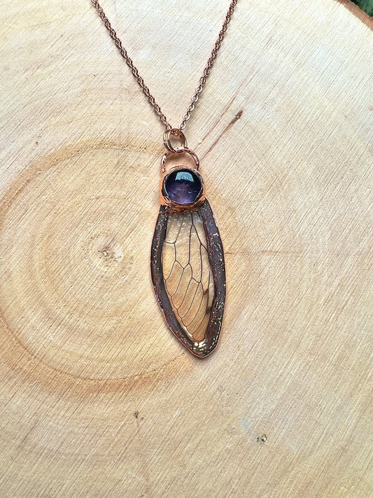 Cicada Wing and Amethyst Necklace | Copper Ashes