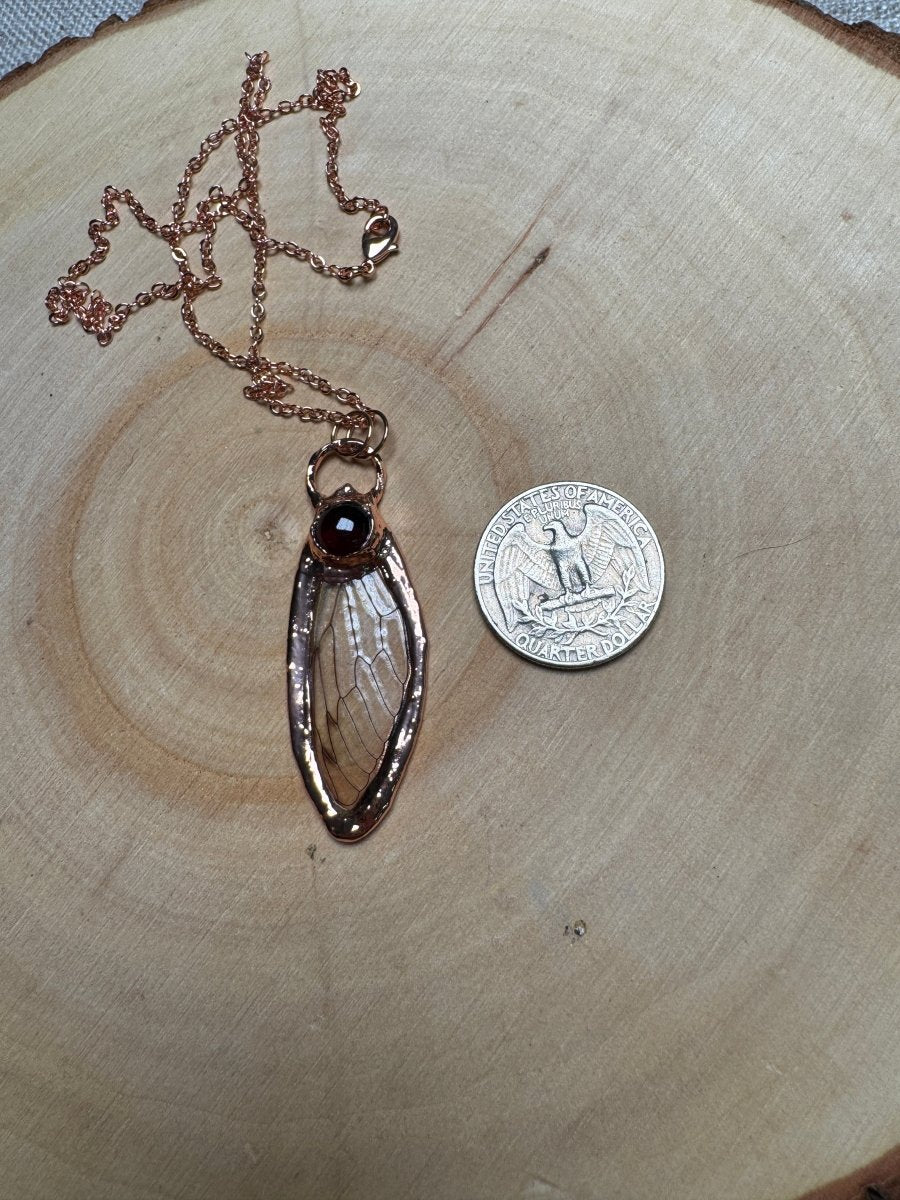 Cicada Wing and Garnet Necklace | Copper Ashes
