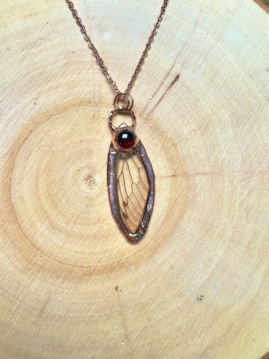 Cicada Wing and Garnet Necklace | Copper Ashes