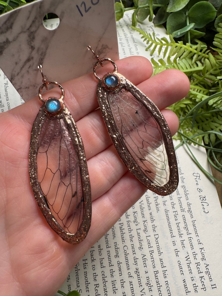 Cicada Wing and Labradorite Earrings | Copper Ashes
