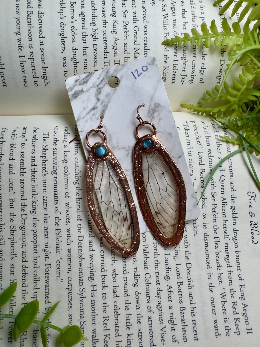 Cicada Wing and Labradorite Earrings | Copper Ashes