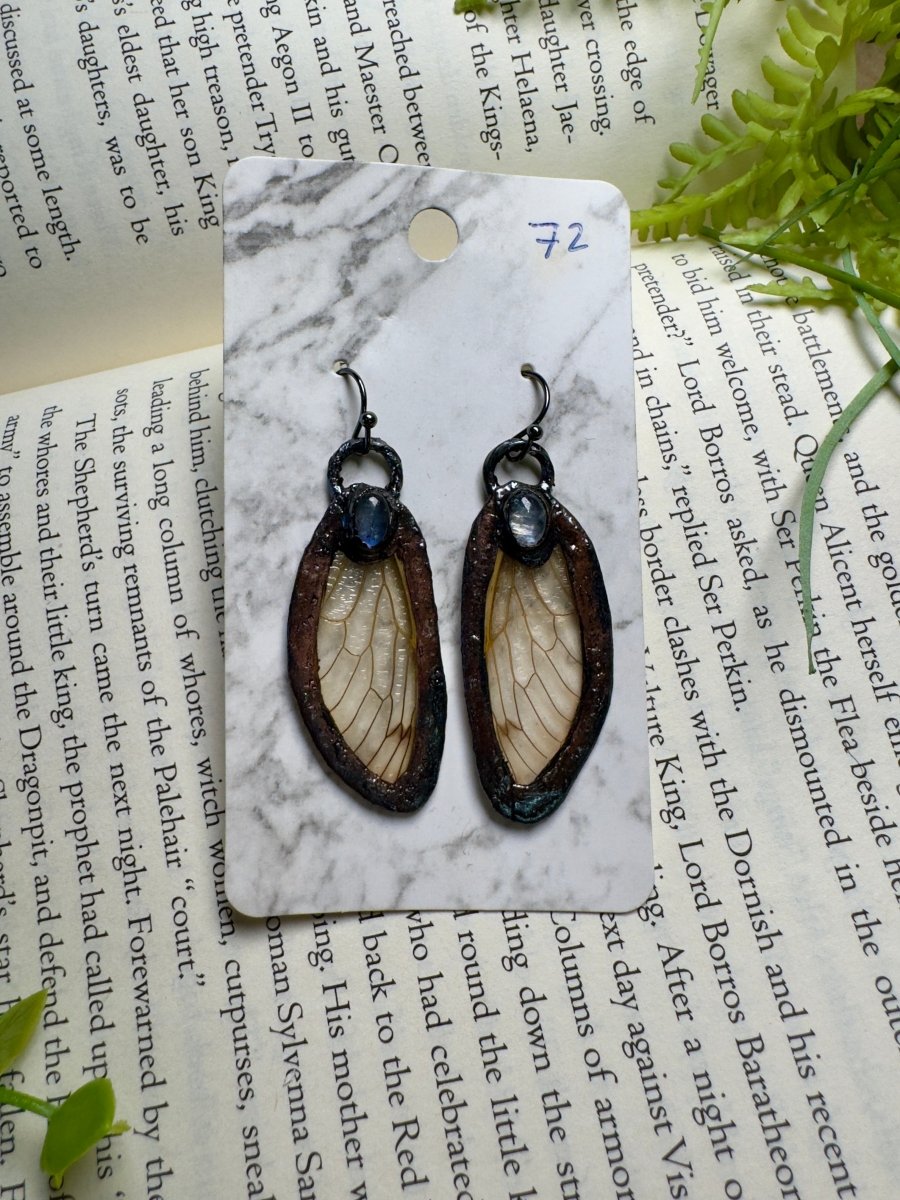 Cicada Wing and Moonstone Earrings | Copper Ashes
