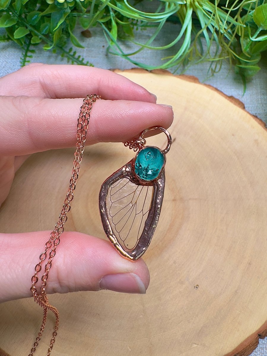 Cicada Wing and Resin Face Necklace | Copper Ashes