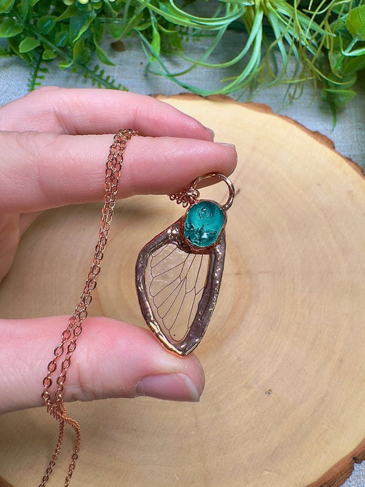 Cicada Wing and Resin Face Necklace | Copper Ashes