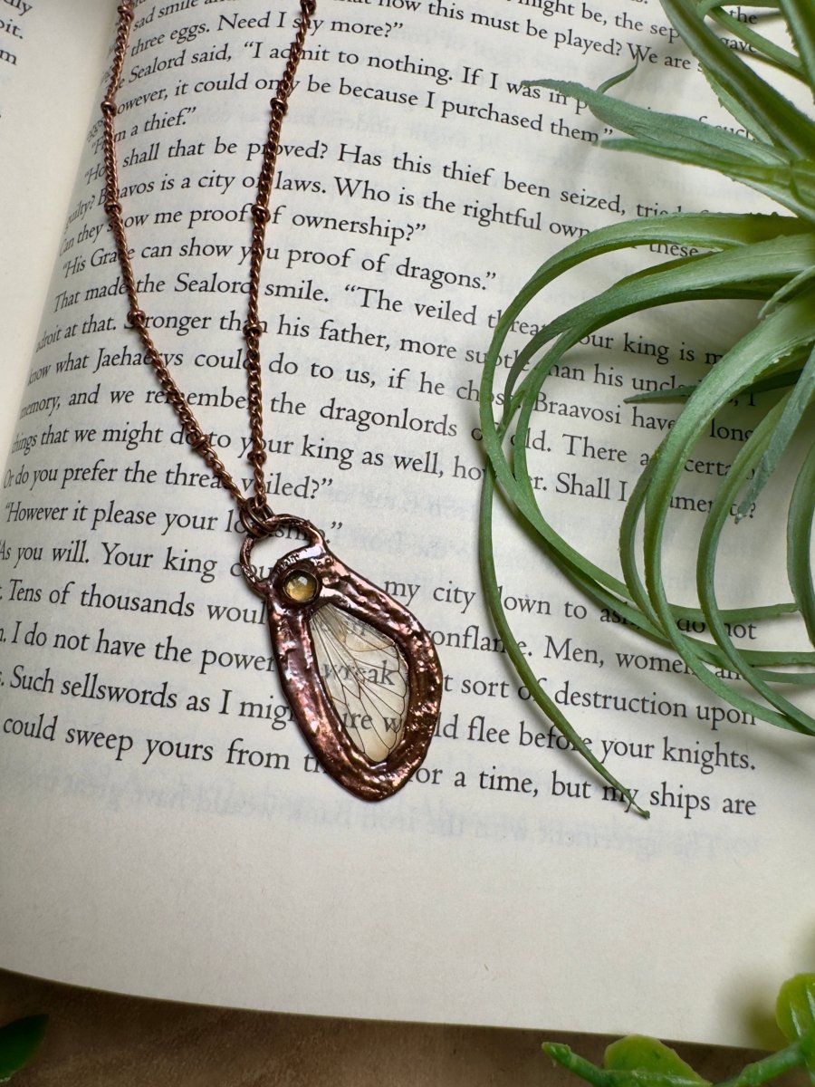 Citrine and Cicada Wing Necklace | Copper Ashes