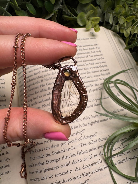 Citrine and Cicada Wing Necklace | Copper Ashes