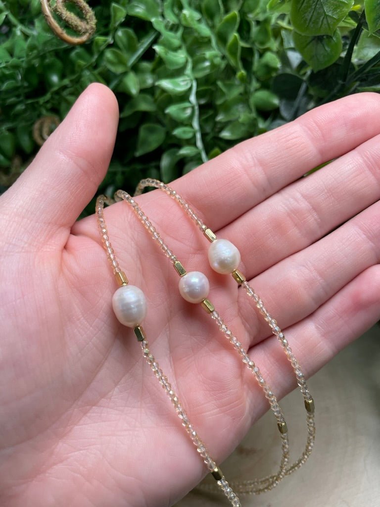 Citrine and Freshwater Pearl Choker Necklace | Copper Ashes