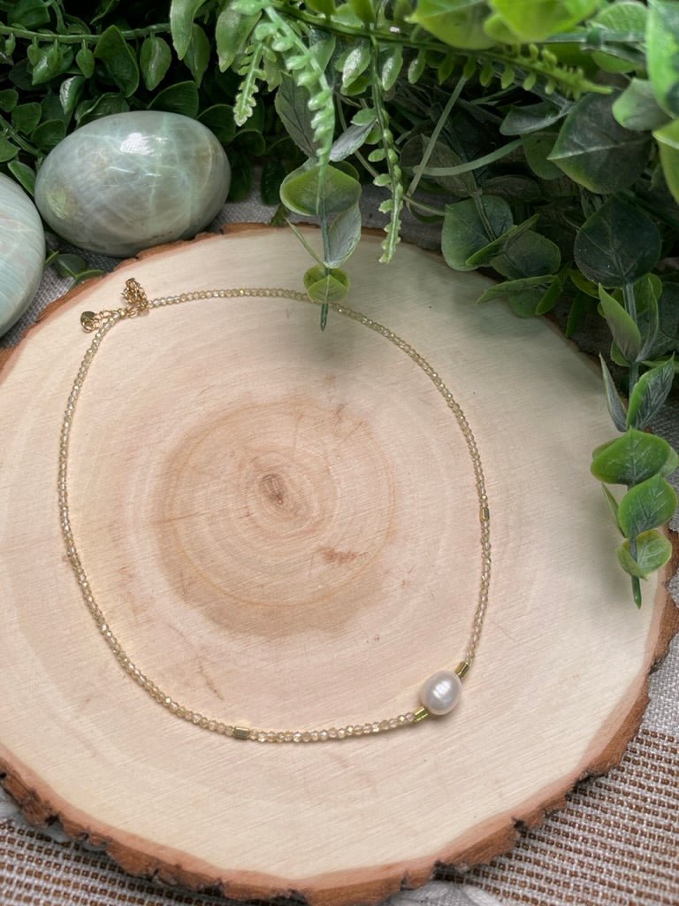 Citrine and Freshwater Pearl Choker Necklace | Copper Ashes