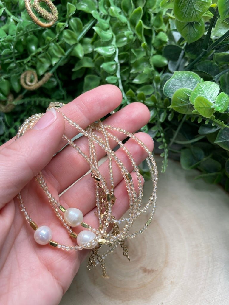 Citrine and Freshwater Pearl Choker Necklace | Copper Ashes