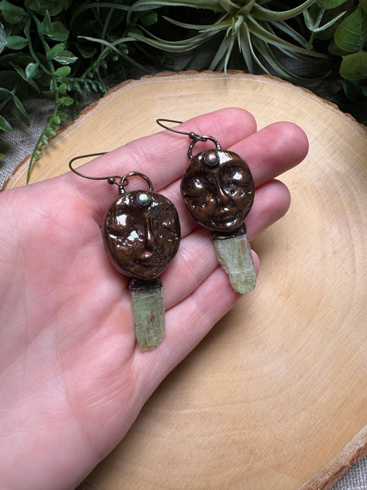 Claire - Green Kyanite and Labradorite Goddess Earrings | Copper Ashes