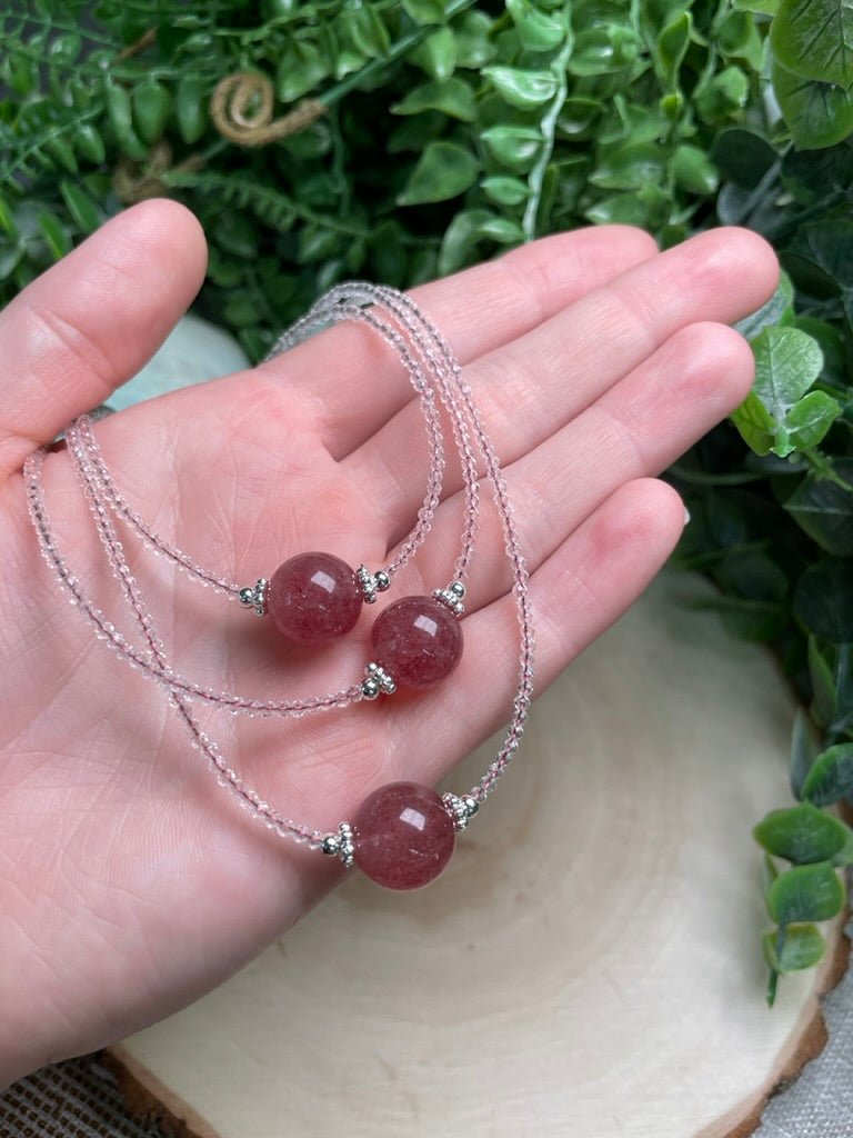 Clear Quartz and Strawberry Quartz Choker Necklace | Copper Ashes