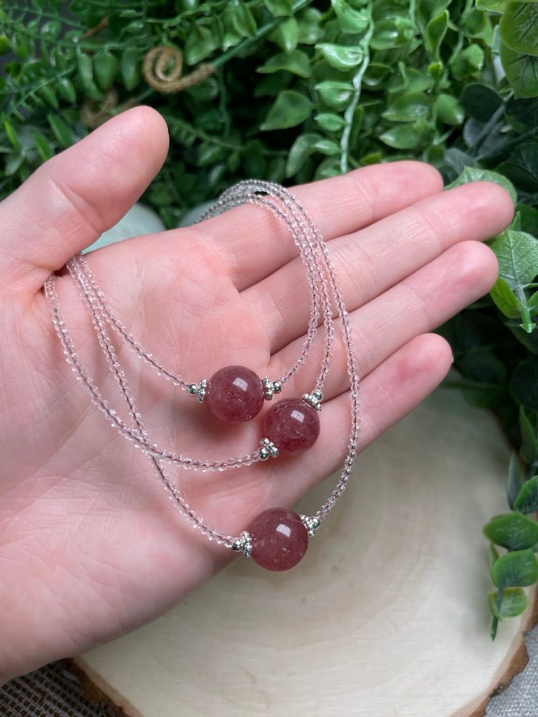 Clear Quartz and Strawberry Quartz Choker Necklace | Copper Ashes