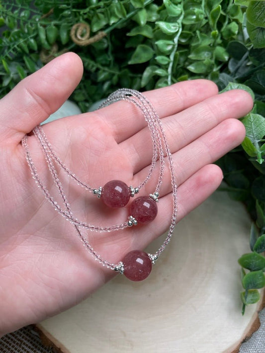 Clear Quartz and Strawberry Quartz Choker Necklace | Copper Ashes
