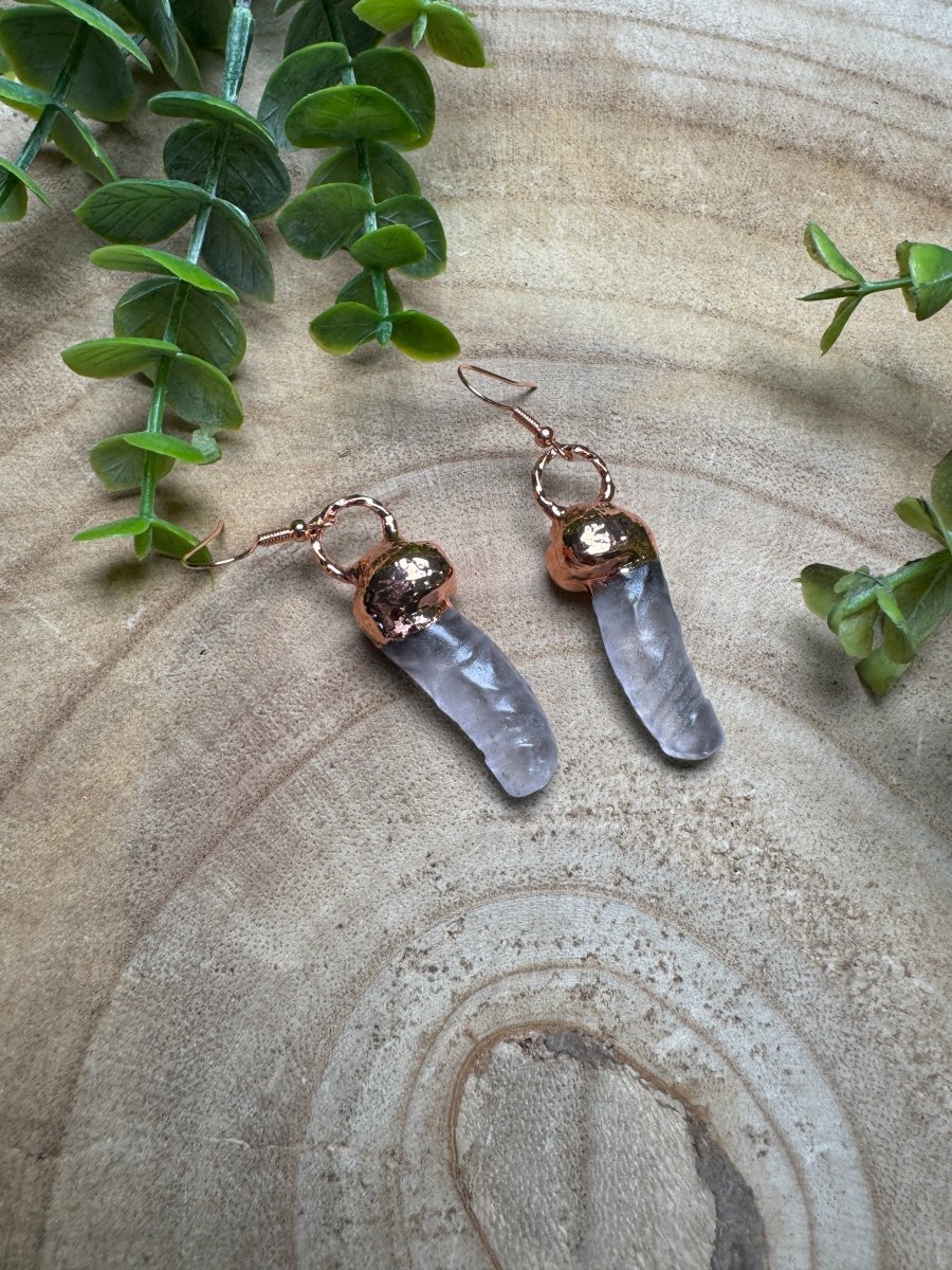 Clear Quartz Penis Earrings | Copper Ashes
