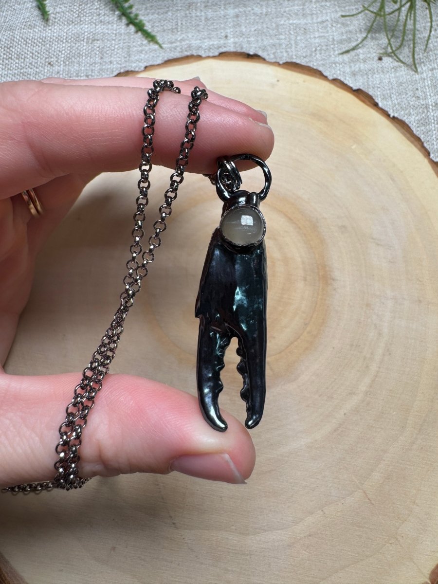 Crab Claw and Silver Moonstone Necklace | Copper Ashes