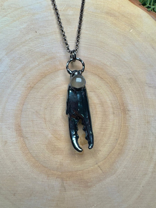 Crab Claw and Silver Moonstone Necklace | Copper Ashes