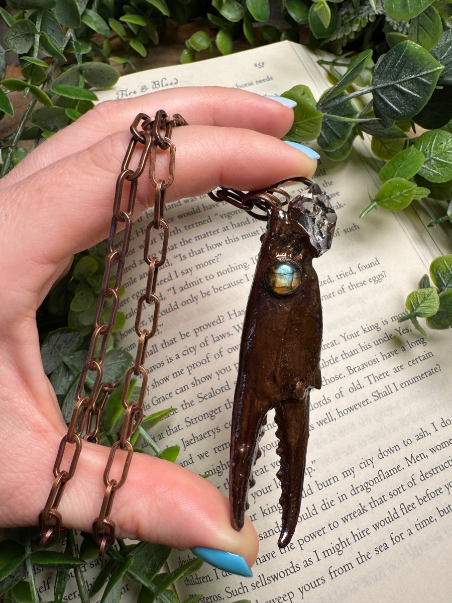 Crab Claw, Labradorite, and Clear Quartz Necklace | Copper Ashes