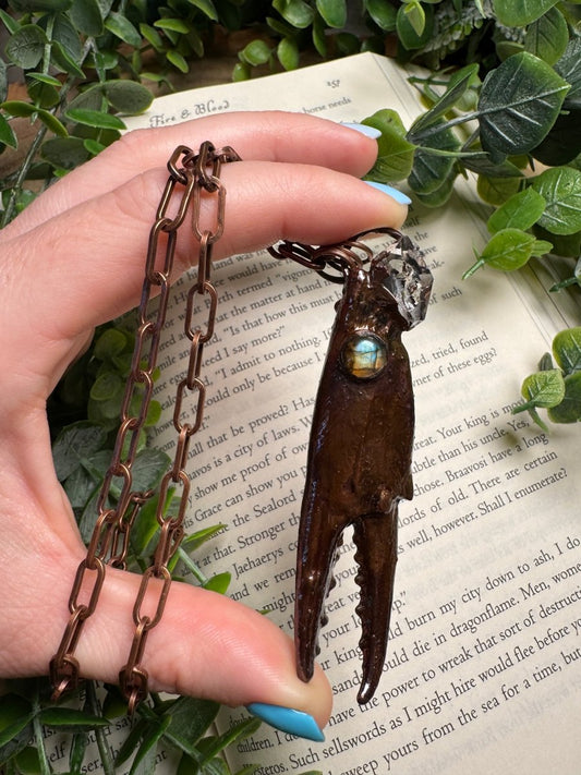 Crab Claw, Labradorite, and Clear Quartz Necklace | Copper Ashes