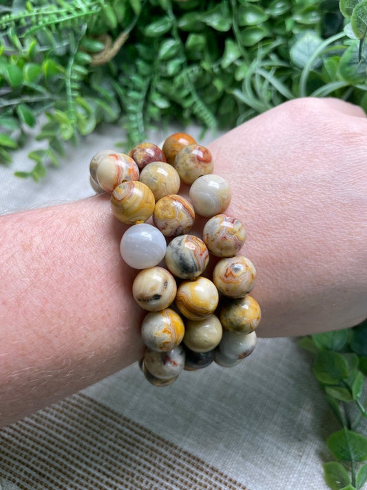 Crazy Lace Agate 12mm Beaded Bracelet | Copper Ashes
