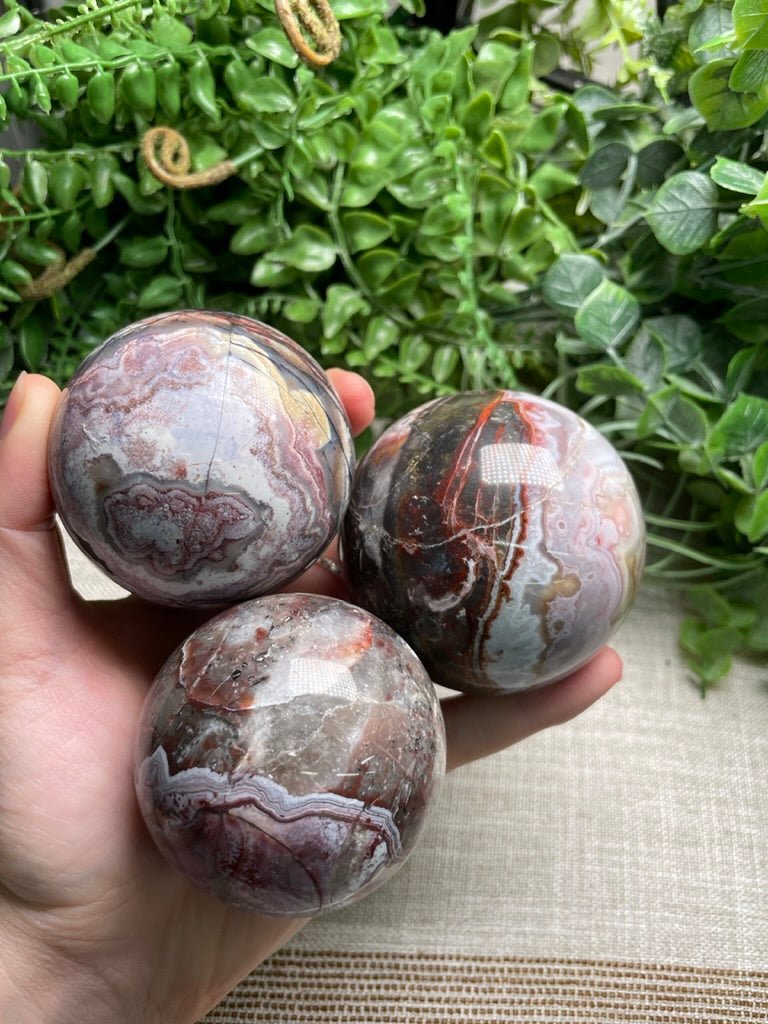 Crazy Lace Agate Sphere | Copper Ashes