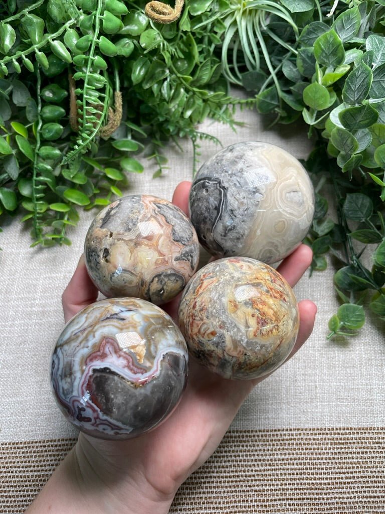 Crazy Lace Agate Sphere | Copper Ashes