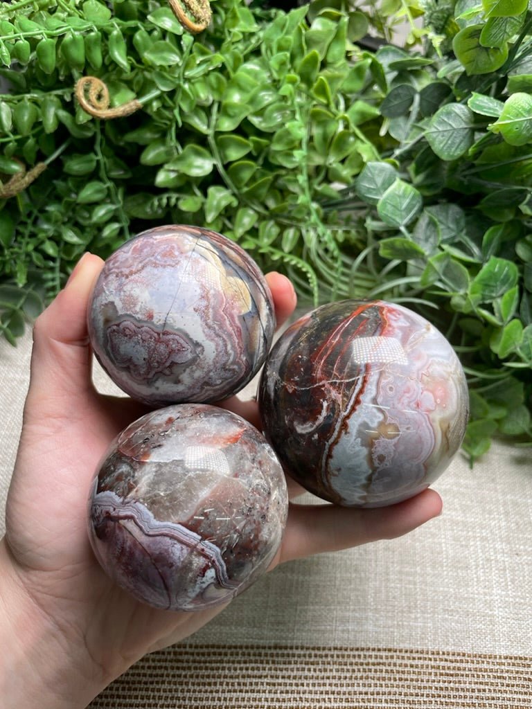 Crazy Lace Agate Sphere | Copper Ashes