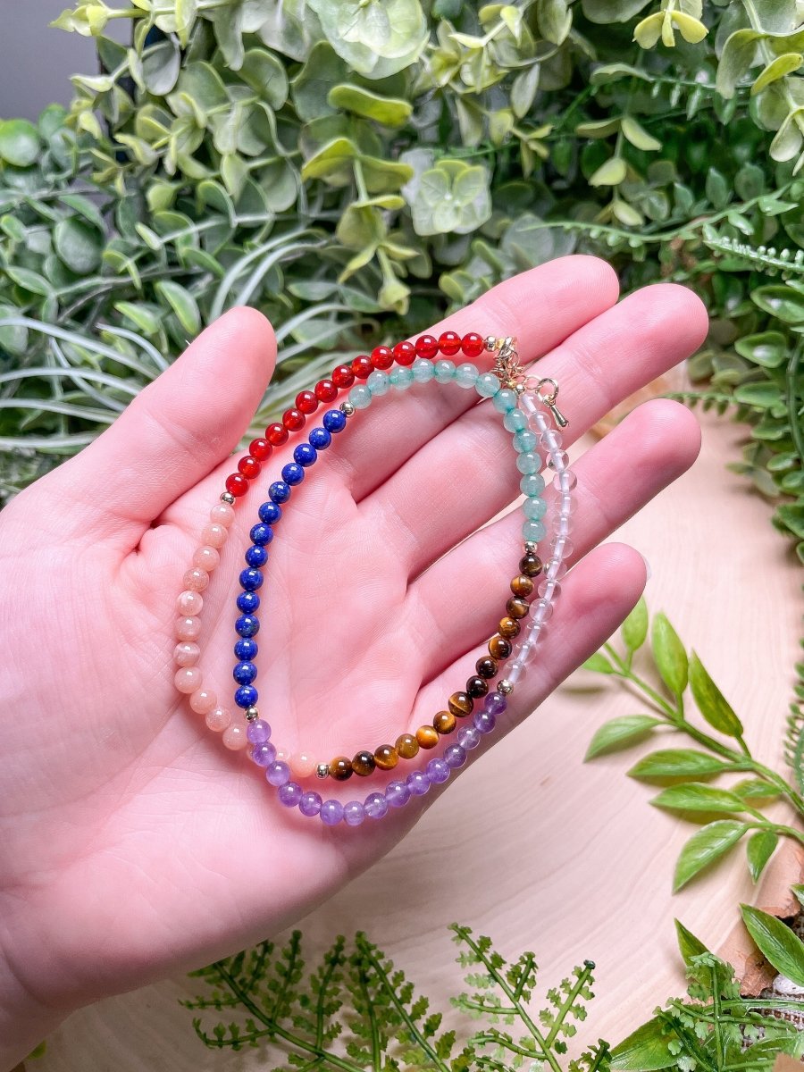 Crystal Beaded Chakra Choker Necklace | Copper Ashes