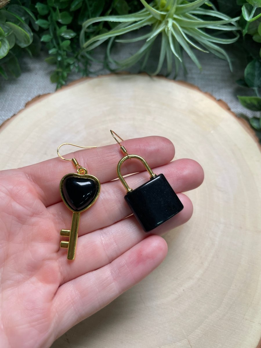 Crystal Lock and Key Earrings | Copper Ashes