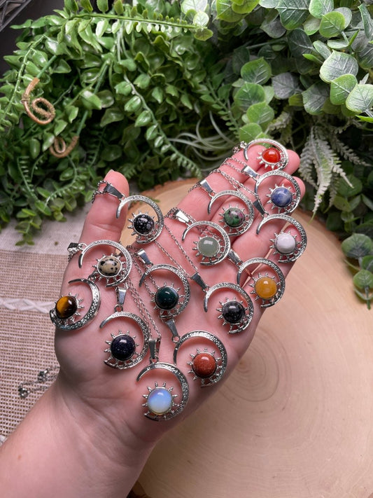 Crystal Moon and Sun Necklace | Copper Ashes