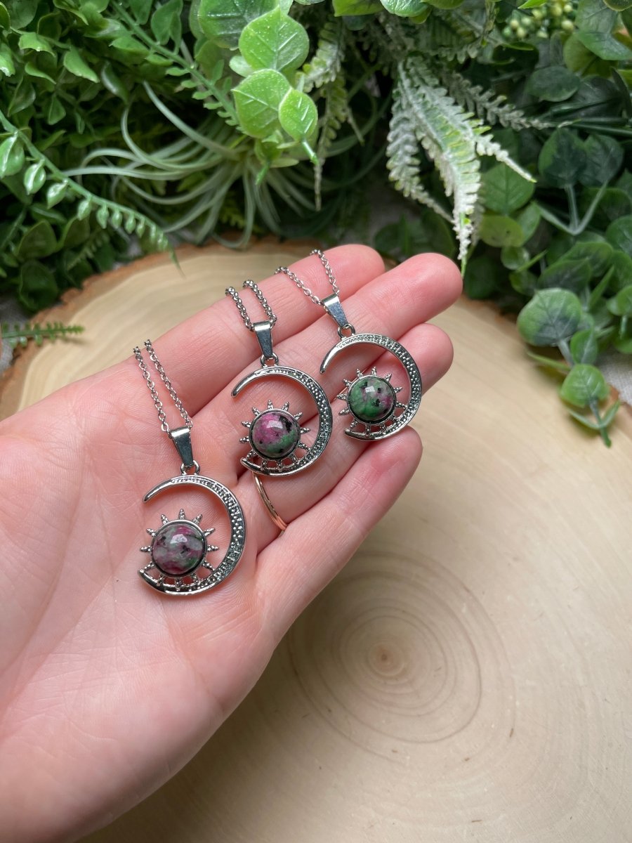 Crystal Moon and Sun Necklace | Copper Ashes