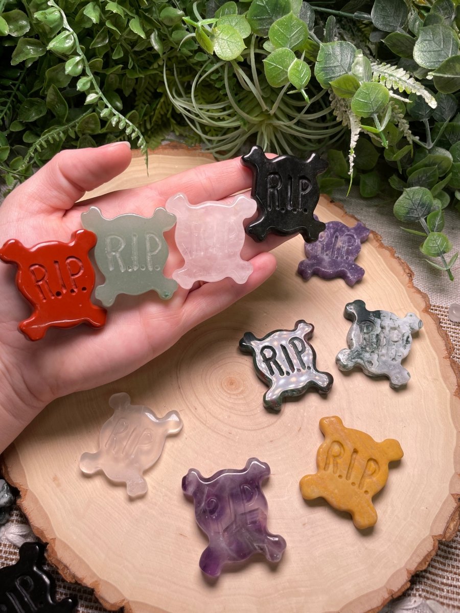 Crystal RIP Skull and Crossbones | Copper Ashes