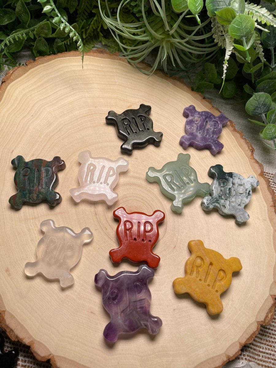 Crystal RIP Skull and Crossbones | Copper Ashes