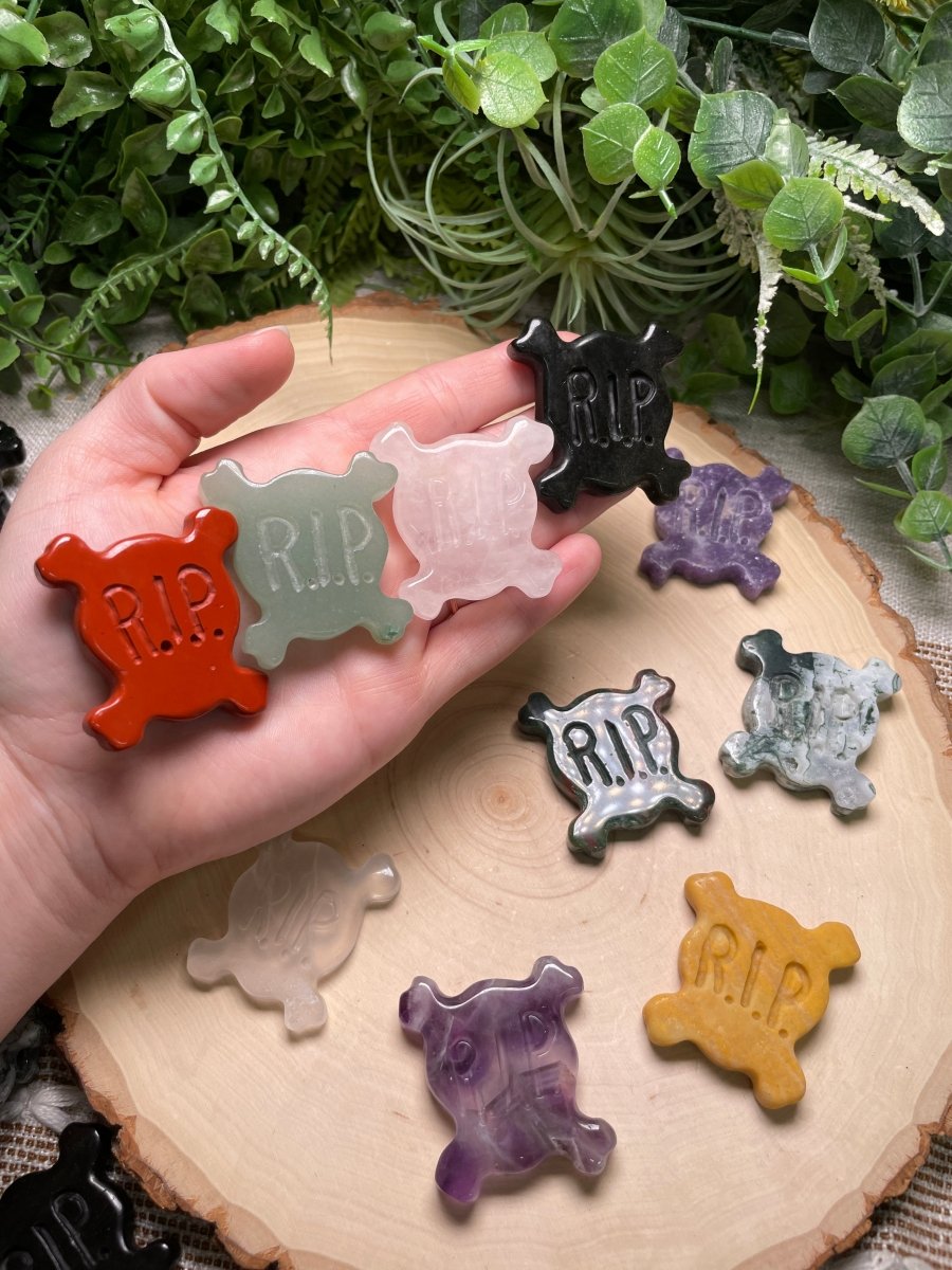 Crystal RIP Skull and Crossbones | Copper Ashes