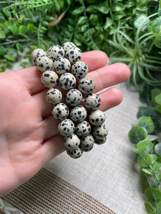 Dalmatian Jasper 12mm Beaded Bracelet | Copper Ashes