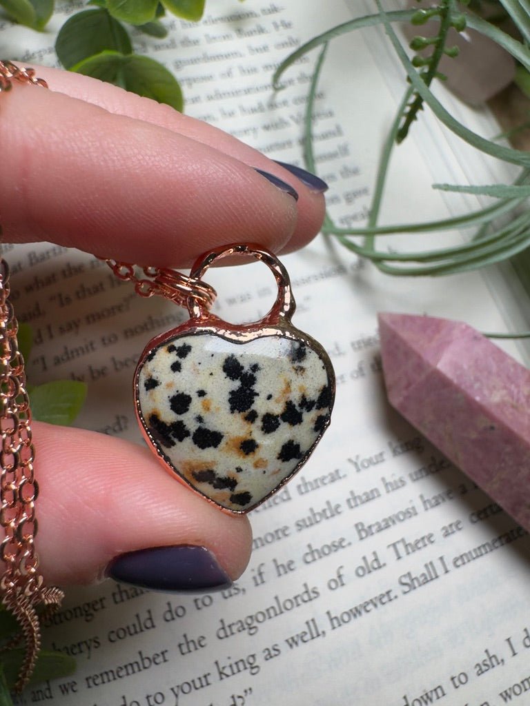 Dalmatian Jasper Heart Necklace | Copper Ashes