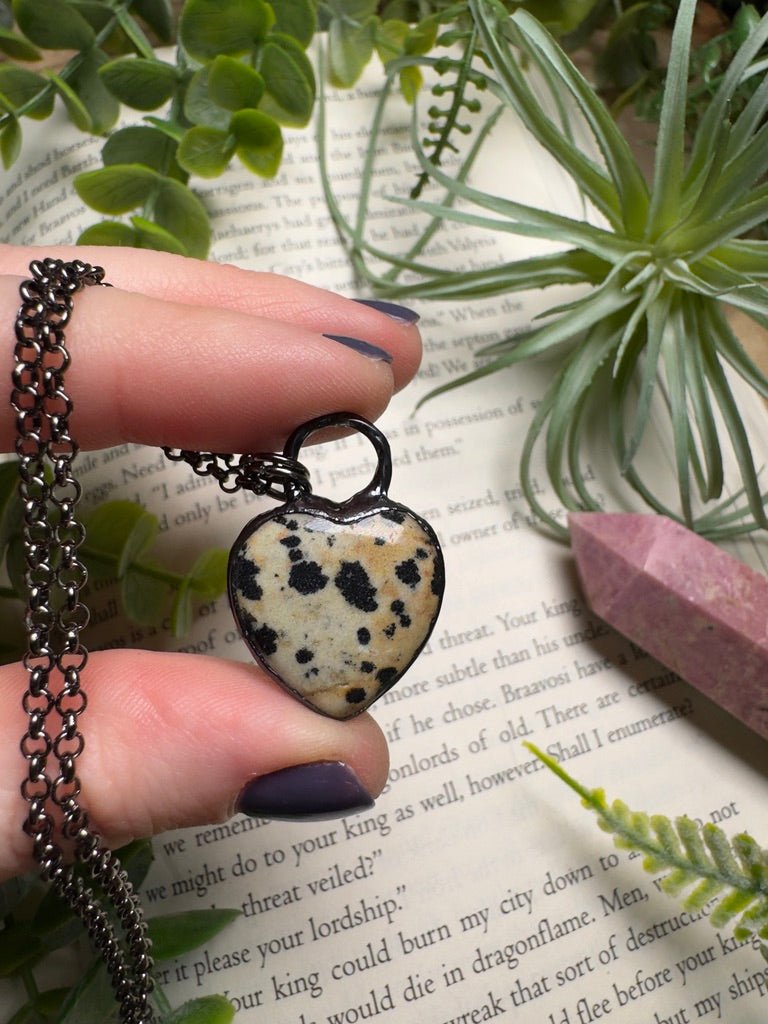 Dalmatian Jasper Heart Necklace | Copper Ashes