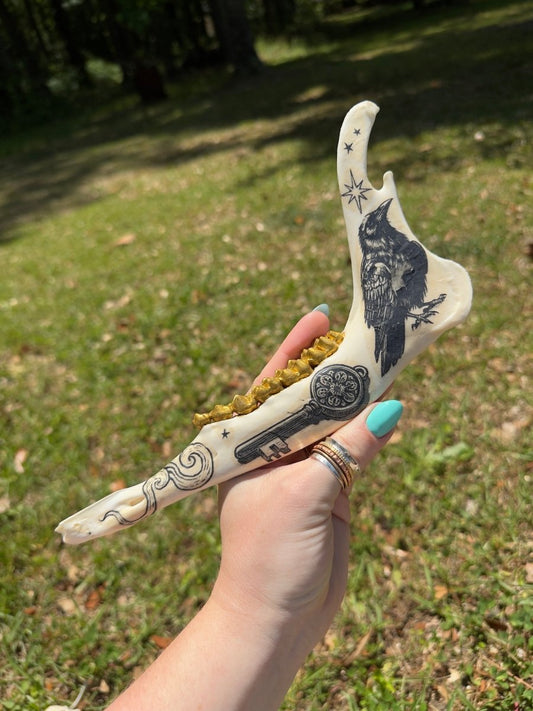 Decorated Deer Jawbone | Copper Ashes