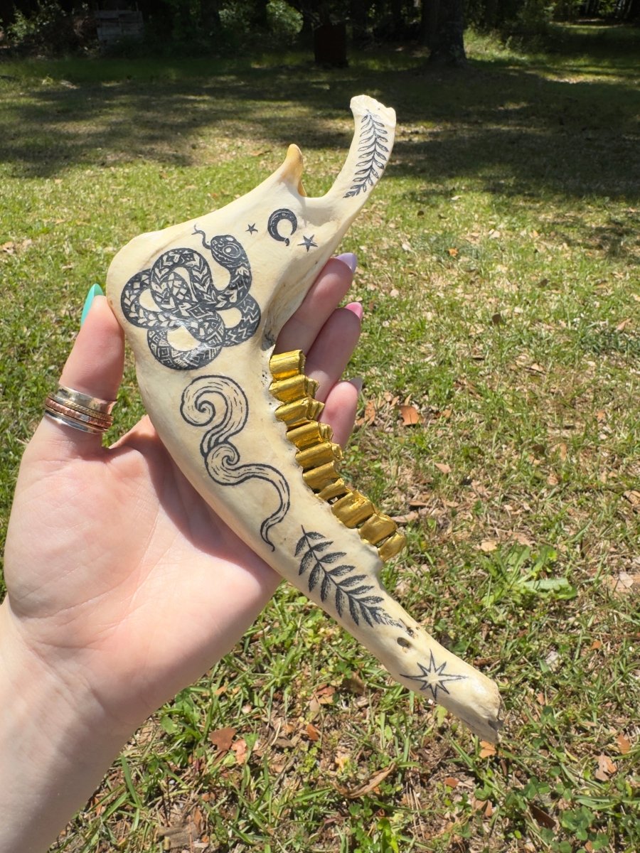 Decorated Goat Jawbone | Copper Ashes