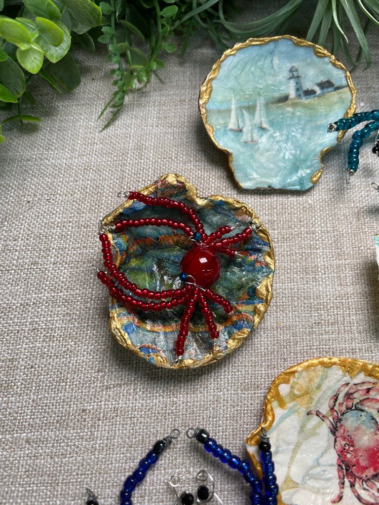 Decoupage Shell and Beaded Crab Set | Copper Ashes