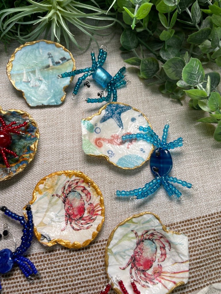 Decoupage Shell and Beaded Crab Set | Copper Ashes